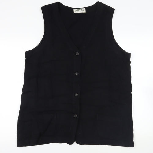 Orvis Black Linen Rayon Sleeveless Button-Up XL