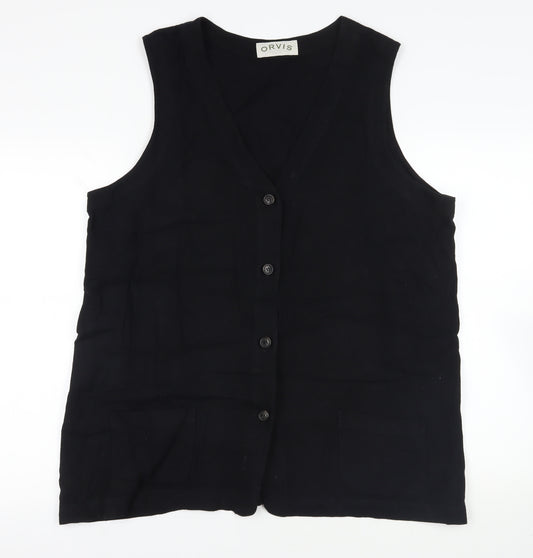 Orvis Black Linen Rayon Sleeveless Button-Up XL