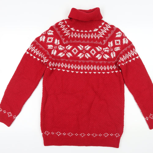 Fat Face Red Fair Isle Roll Neck Jumper Size 6