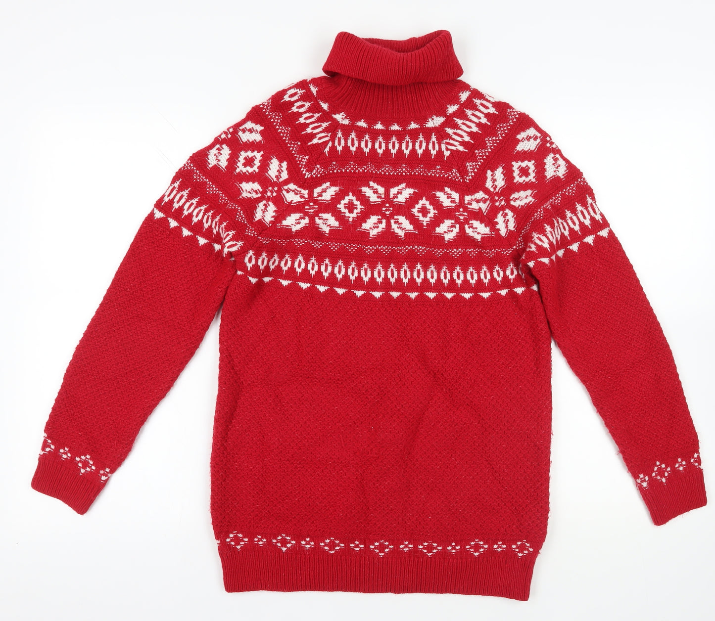 Fat Face Red Fair Isle Roll Neck Jumper Size 6