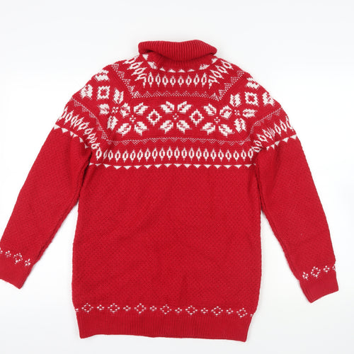 Fat Face Red Fair Isle Roll Neck Jumper Size 6