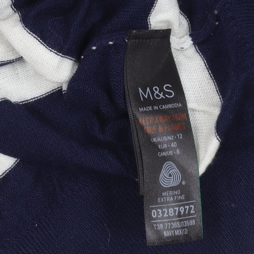 Marks and Spencer Navy Striped Merino Jumper Size 12