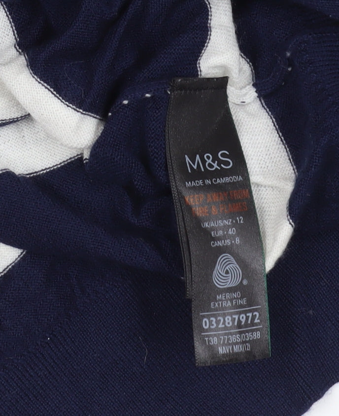 Marks and Spencer Navy Striped Merino Jumper Size 12