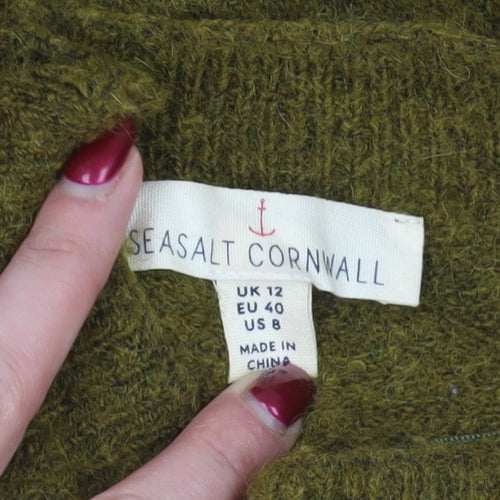 Seasalt Cornwall Green Chunky-Knit Mock Neck Jumper Size 12