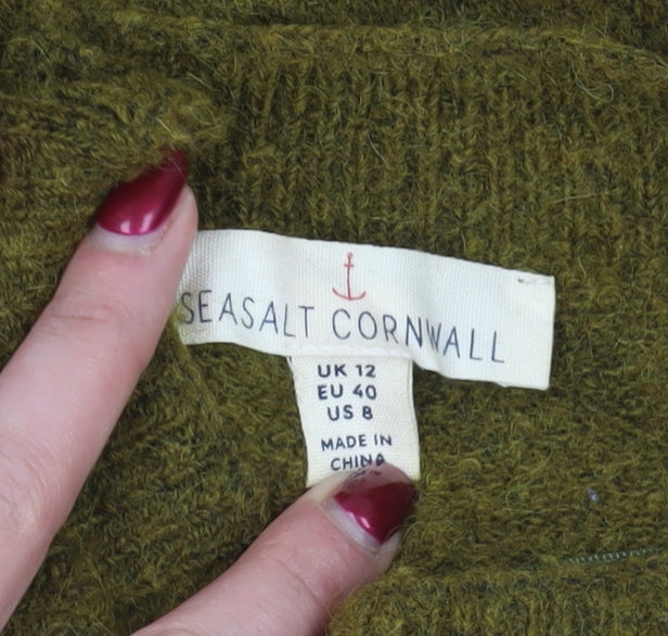 Seasalt Cornwall Green Chunky-Knit Mock Neck Jumper Size 12