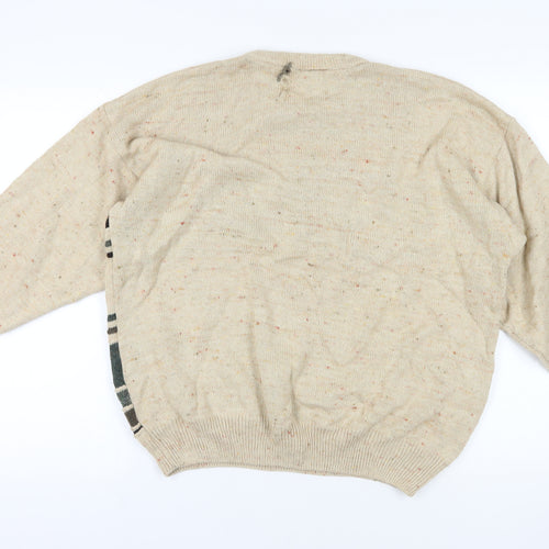 Abbey Beige Geometric Knit Men's Pullover Jumper L