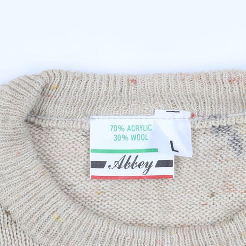 Abbey Beige Geometric Knit Men's Pullover Jumper L