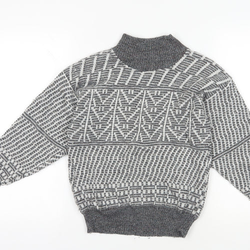 Donald Chopin Grey Wool Geometric Pullover M