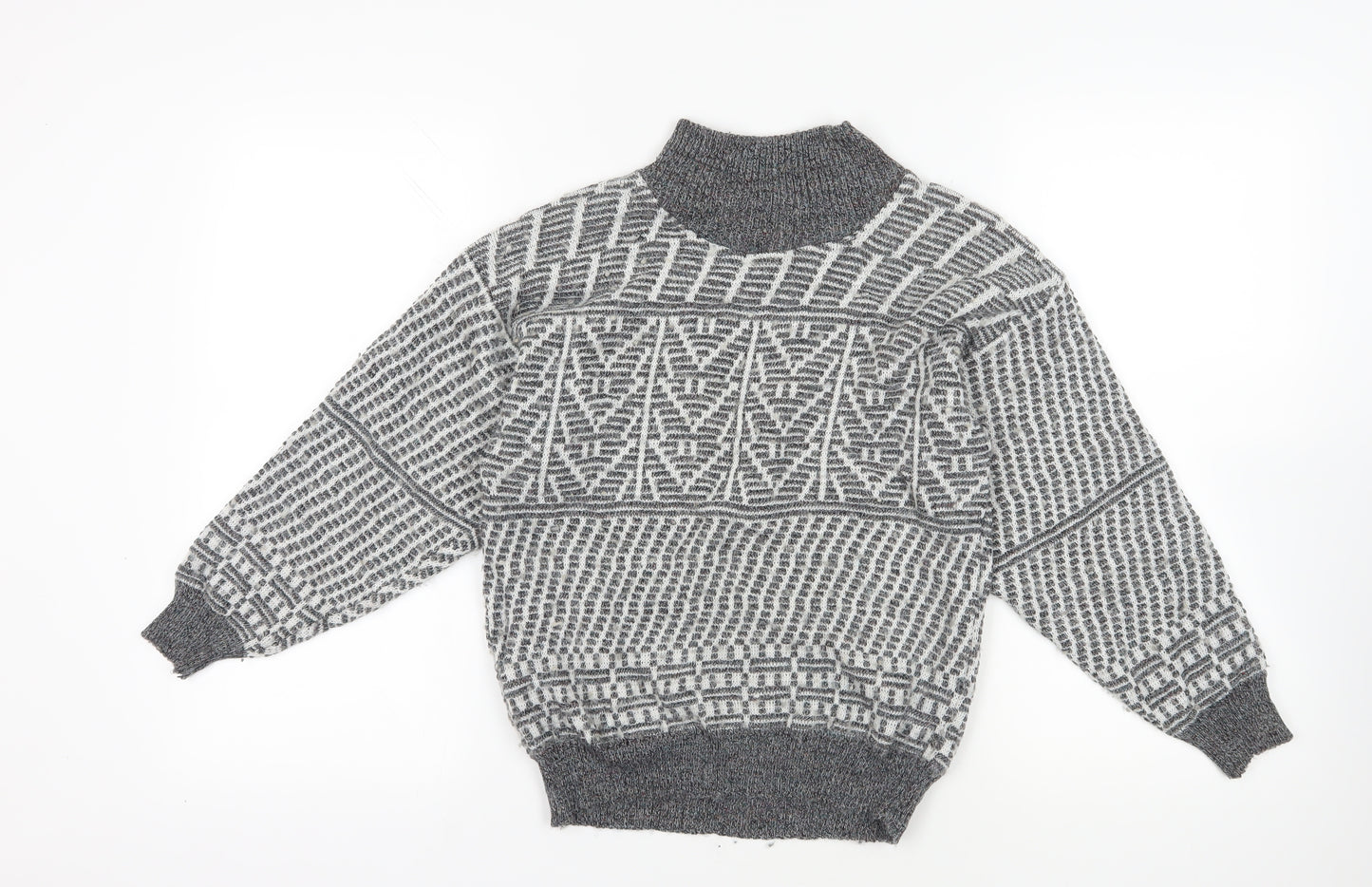 Donald Chopin Grey Wool Geometric Pullover M