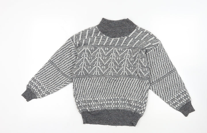 Donald Chopin Grey Wool Geometric Pullover M