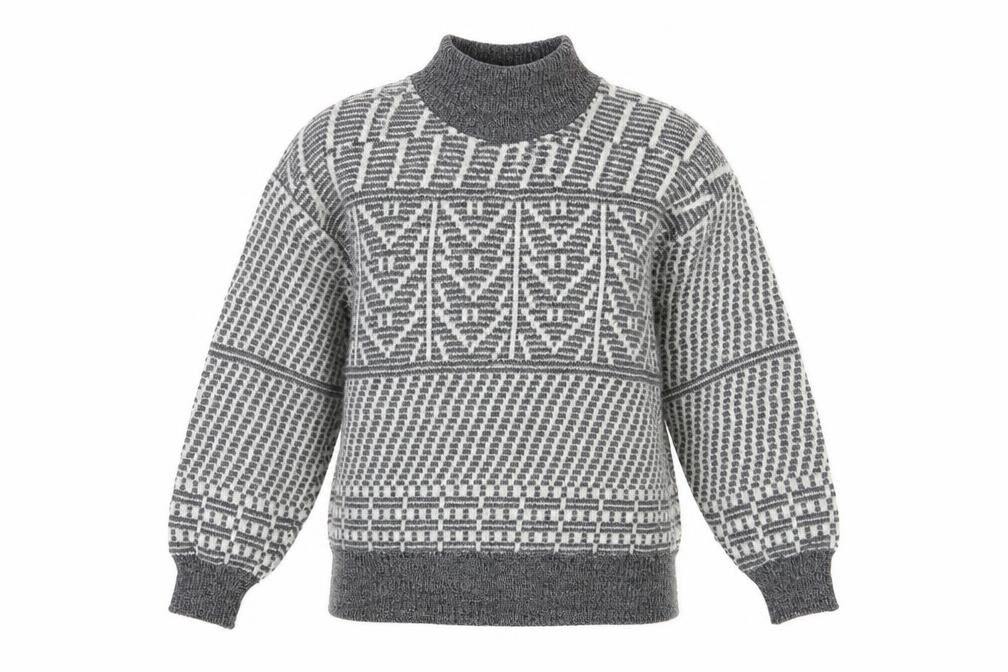 Donald Chopin Grey Wool Geometric Pullover M