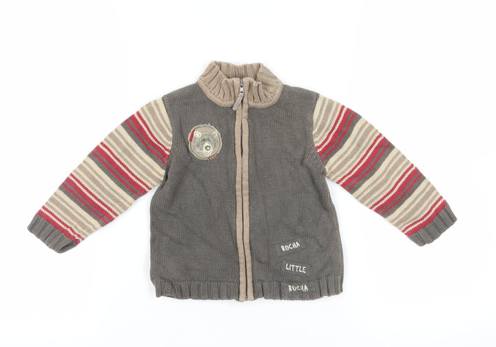 Rocha Little Rocha Grey Striped Knit Cardigan 18-24 Months