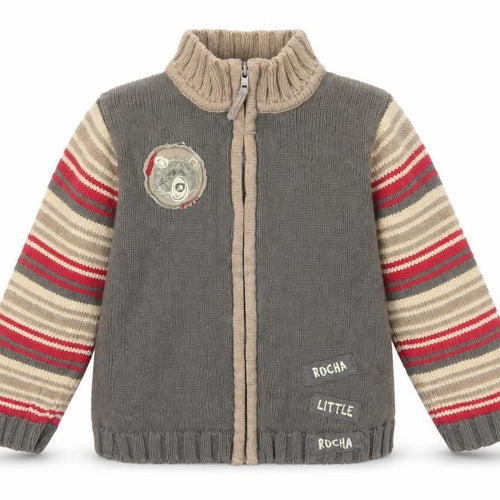 Rocha Little Rocha Grey Striped Knit Cardigan 18-24 Months