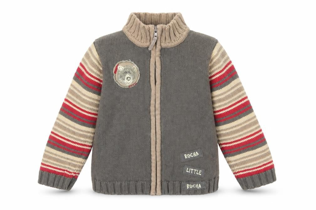 Rocha Little Rocha Grey Striped Knit Cardigan 18-24 Months