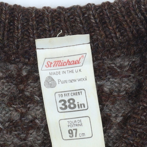 St Michael Brown Geometric Wool V-Neck Pullover, Size M