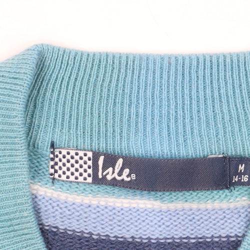 Isle Blue Striped Pullover Jumper, Size M, V-Neck Winter