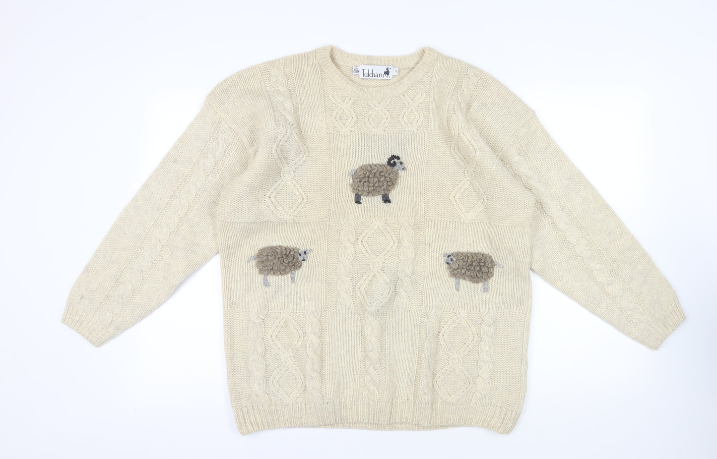 Tulchan Beige Wool Cable-Knit Jumper XL Sheep