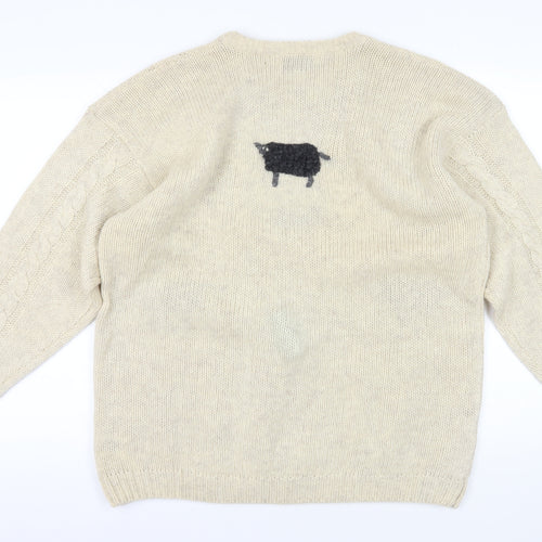 Tulchan Beige Wool Cable-Knit Jumper XL Sheep