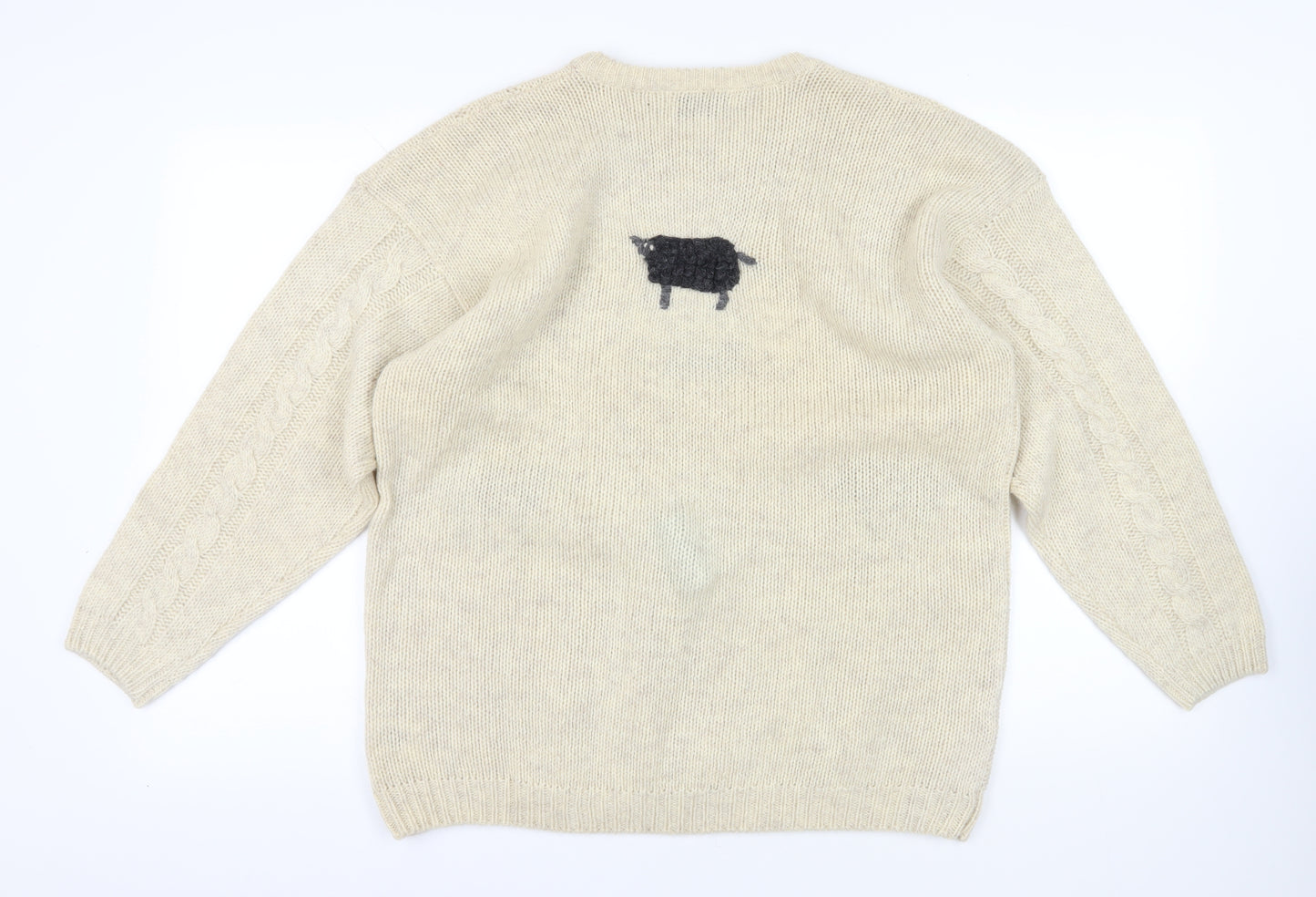 Tulchan Beige Wool Cable-Knit Jumper XL Sheep
