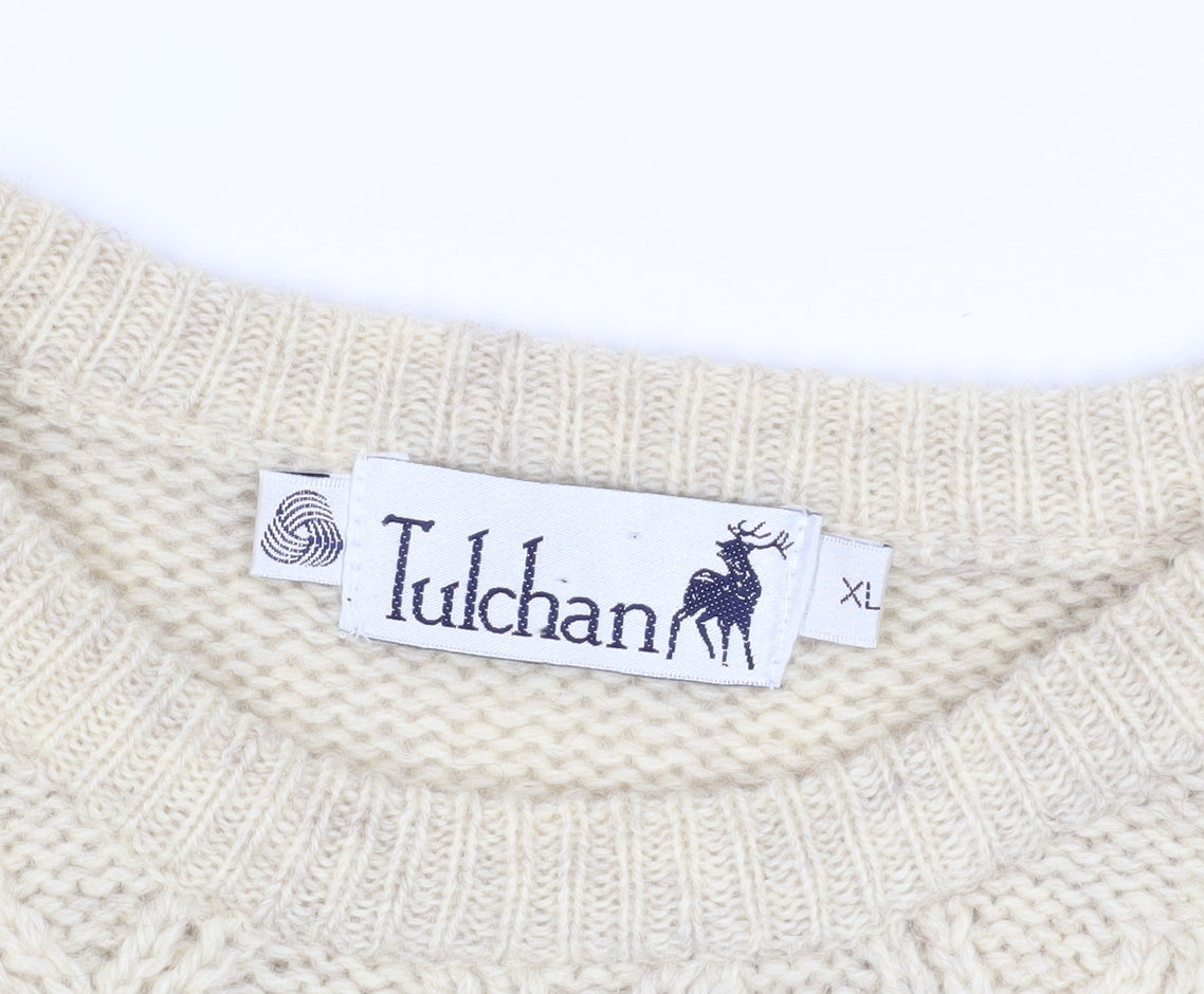 Tulchan Beige Wool Cable-Knit Jumper XL Sheep