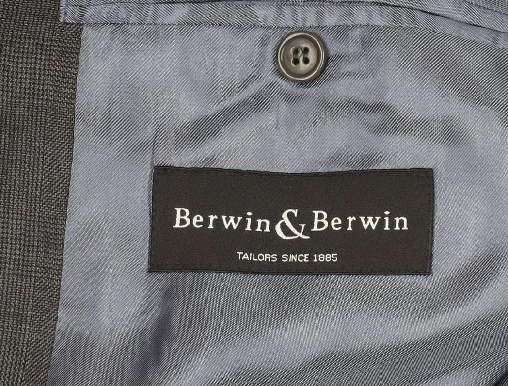 Berwin & Berwin Grey Wool Blazer, Size M, Two-Button
