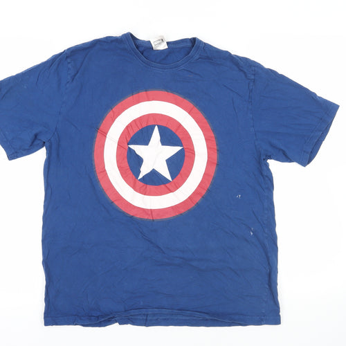 Marvel Blue Captain America T-Shirt L Men's Comic