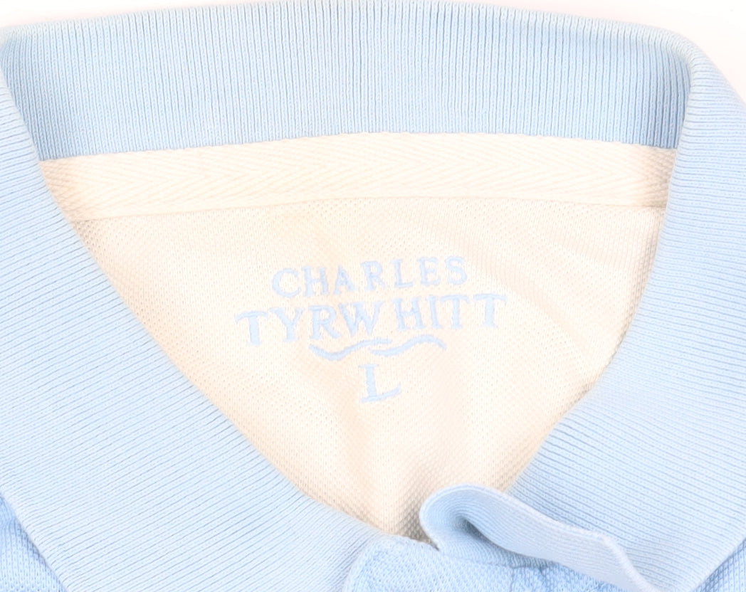 Charles Tyrwhitt Blue Striped Cotton Polo L