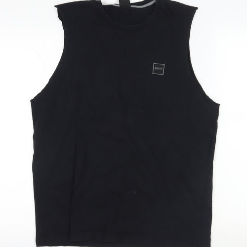 BOSS Black Sleeveless Cotton T-Shirt, Size L, Logo Accent