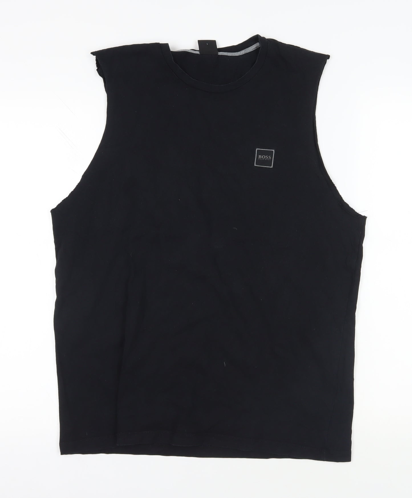 BOSS Black Sleeveless Cotton T-Shirt, Size L, Logo Accent