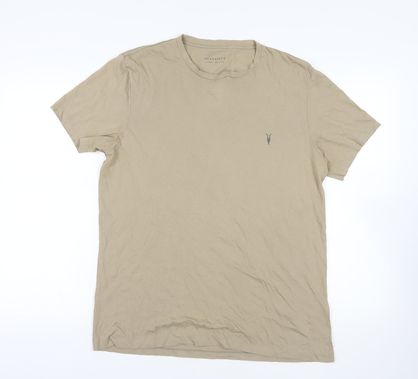 AllSaints Beige XL Cotton Crew Neck T-Shirt