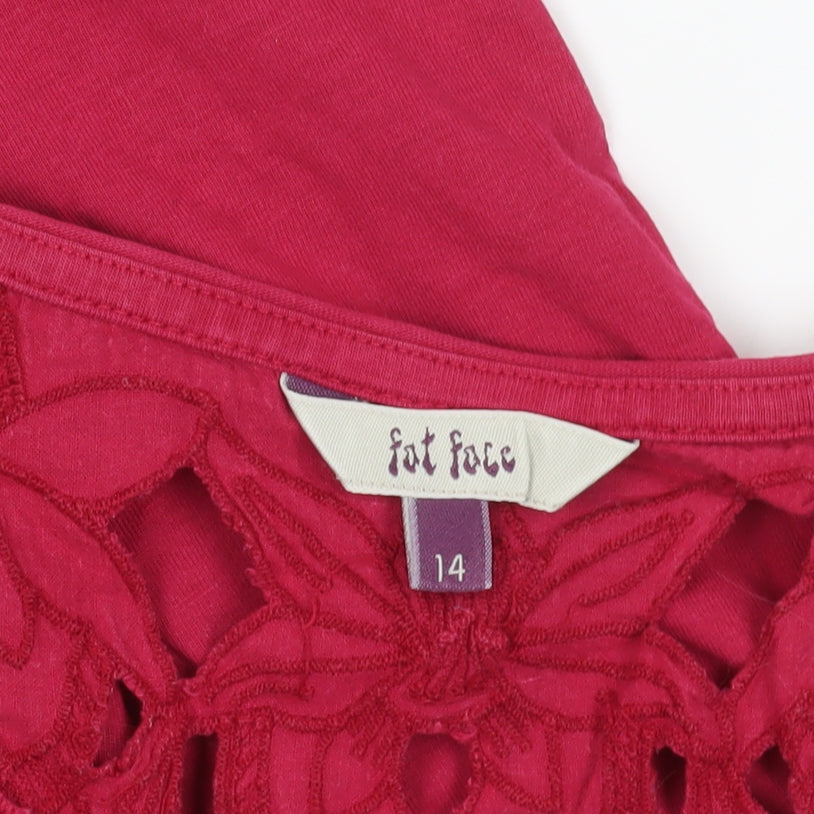 Fat Face Red Cotton Embroidered Tank Top Size 14