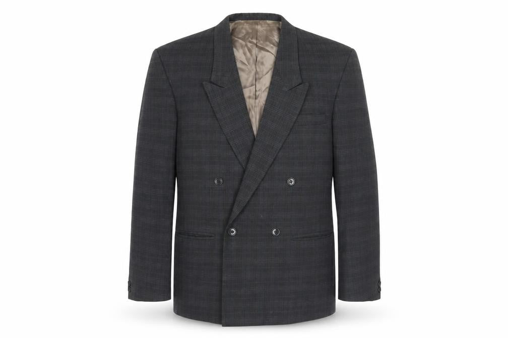 Front view of Diesel Grey Check Double-Breasted Blazer, size 38