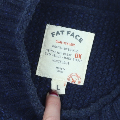 Fat Face Chunky-Knit Blue Wool Blend Pullover L