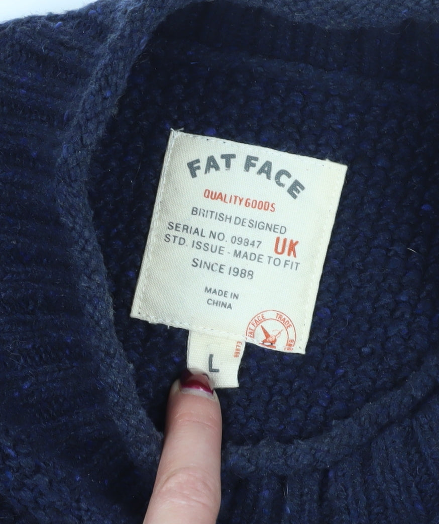 Fat Face Chunky-Knit Blue Wool Blend Pullover L