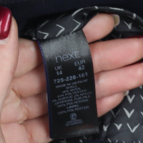 Next Black Wool Overcoat, Size 14, Casual Zip