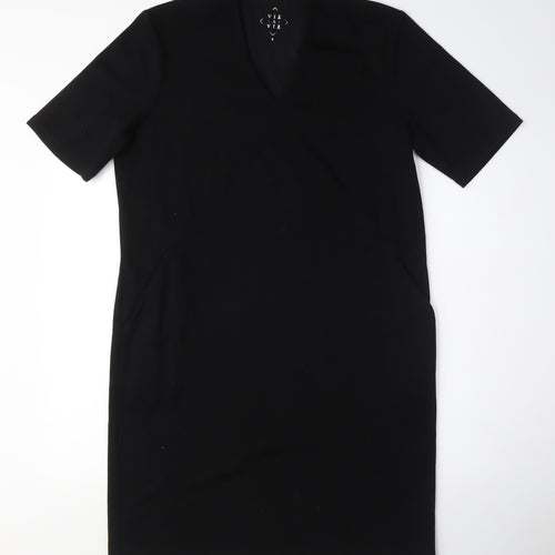 Viz a Viz Womens Black Cotton Pencil Dress Size S V-Neck