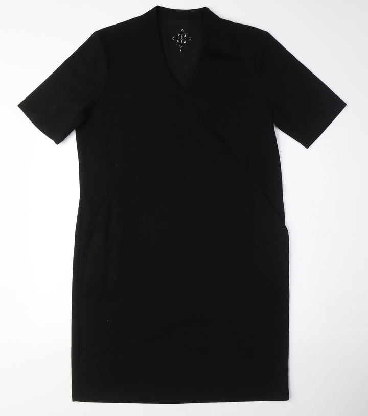 Viz a Viz Womens Black Cotton Pencil Dress Size S V-Neck