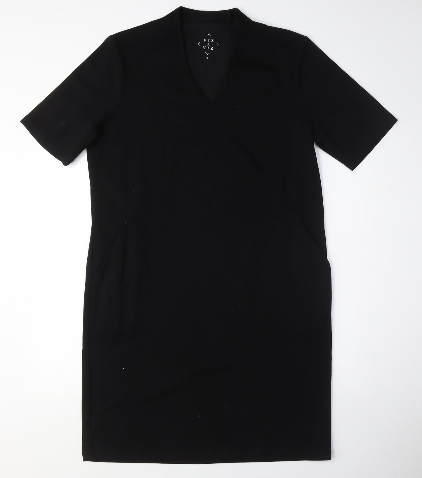 Viz a Viz Womens Black Cotton Pencil Dress Size S V-Neck