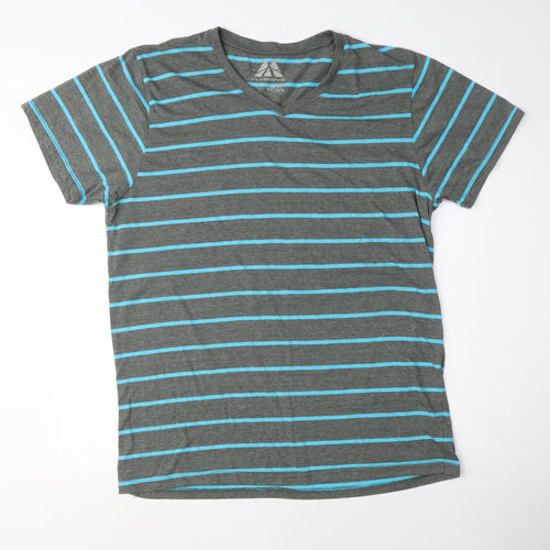 Massive Mens Green Striped Cotton T-Shirt Size 2XL Crew Neck