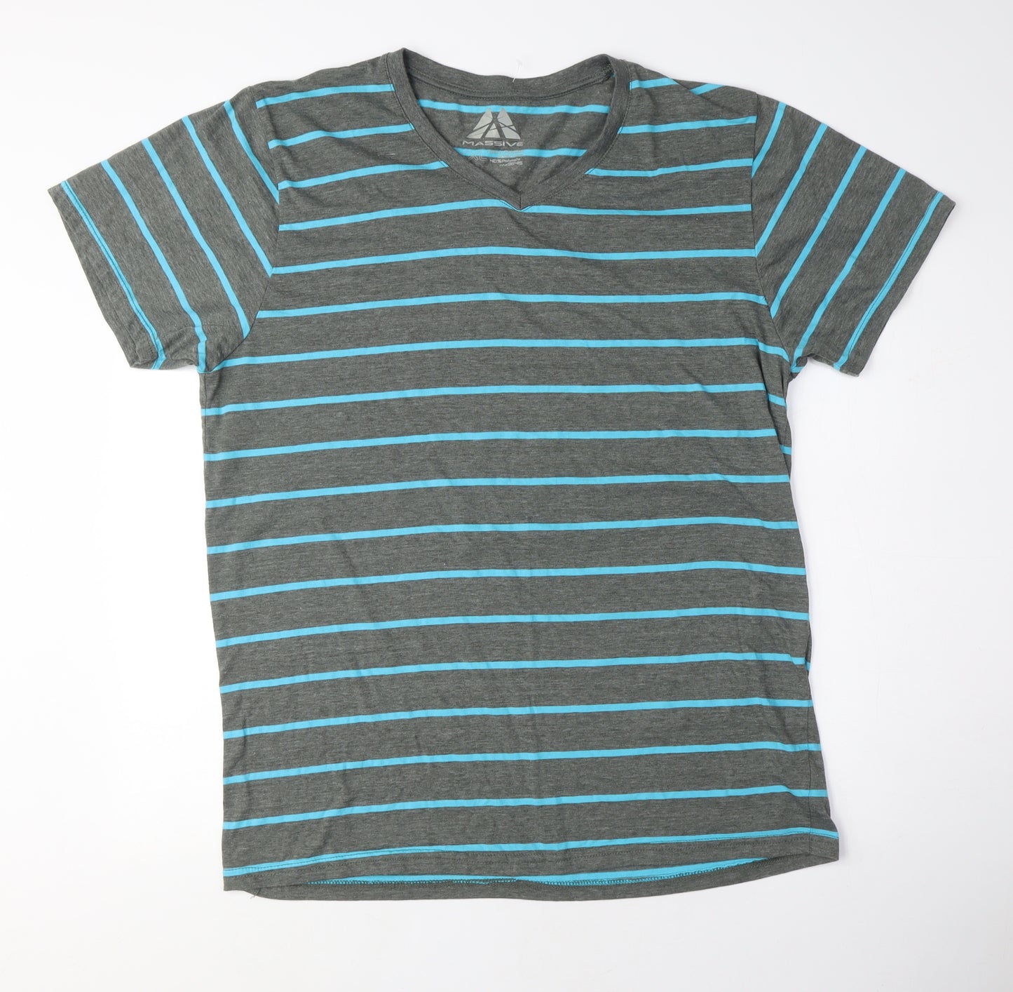 Massive Mens Green Striped Cotton T-Shirt Size 2XL Crew Neck