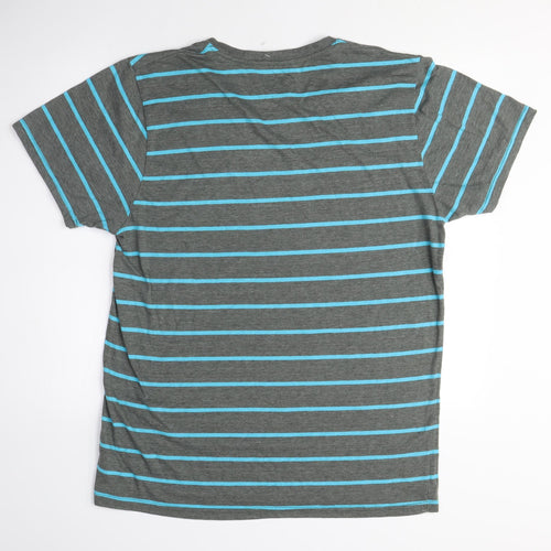 Massive Mens Green Striped Cotton T-Shirt Size 2XL Crew Neck