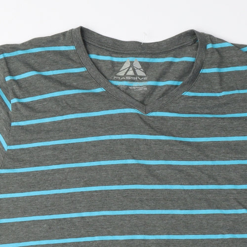Massive Mens Green Striped Cotton T-Shirt Size 2XL Crew Neck