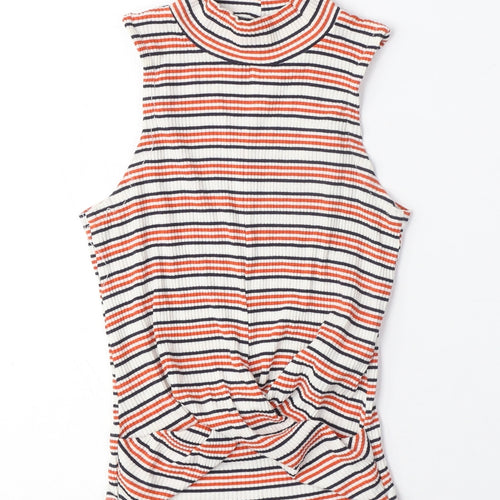 Bershka Womens Multicoloured Striped Viscose Camisole T-Shirt Size XS Crew Neck - Cross-over