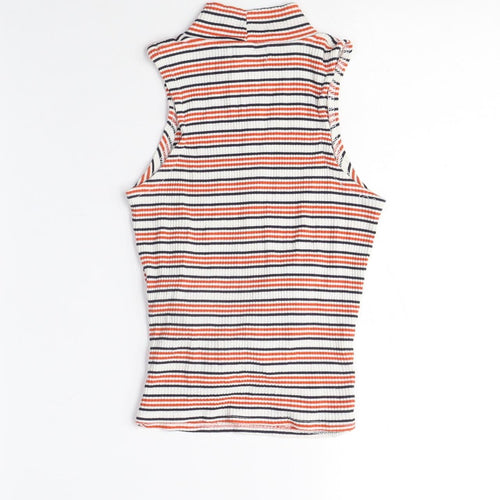 Bershka Womens Multicoloured Striped Viscose Camisole T-Shirt Size XS Crew Neck - Cross-over