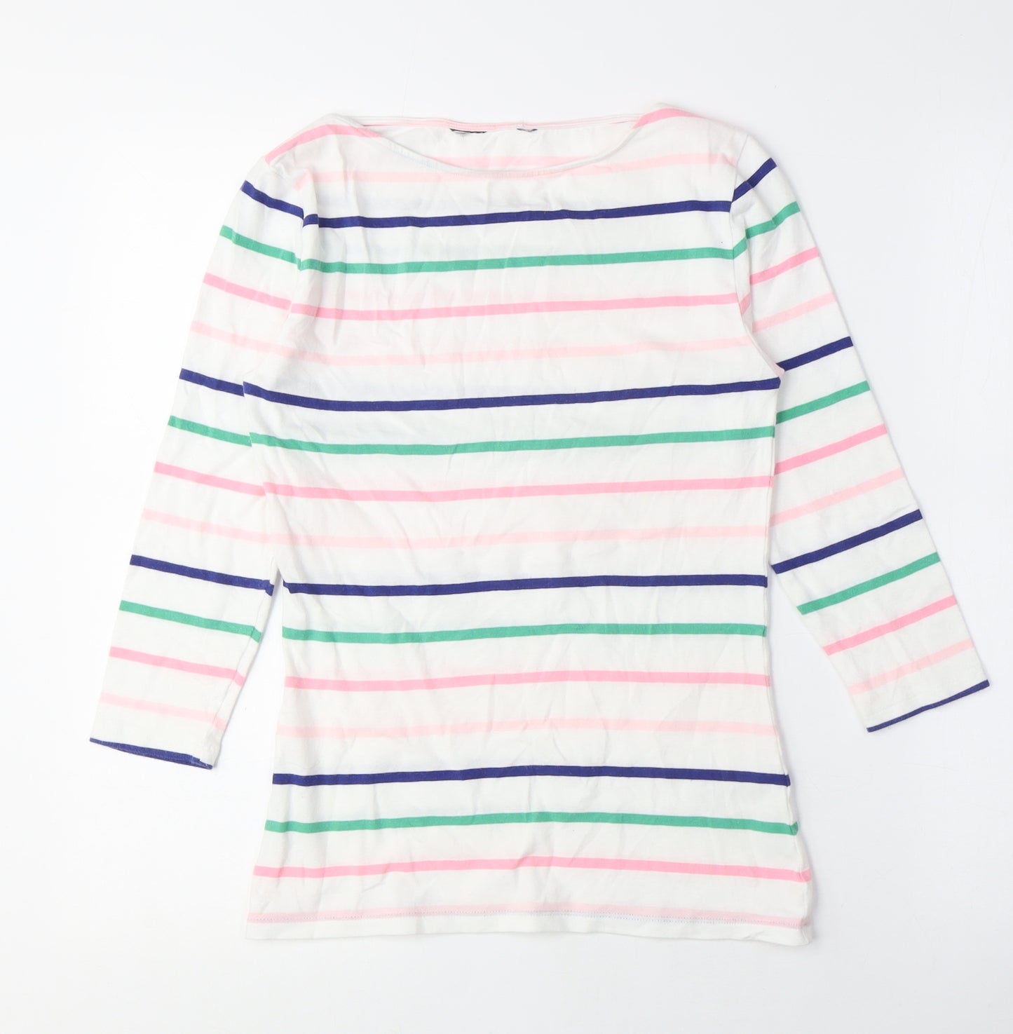 Marks and Spencer Womens Multicoloured Striped Cotton Basic T-Shirt Size 8 Boat Neck