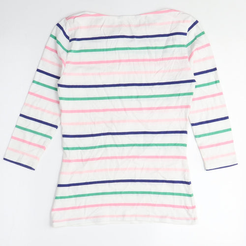 Marks and Spencer Womens Multicoloured Striped Cotton Basic T-Shirt Size 8 Boat Neck