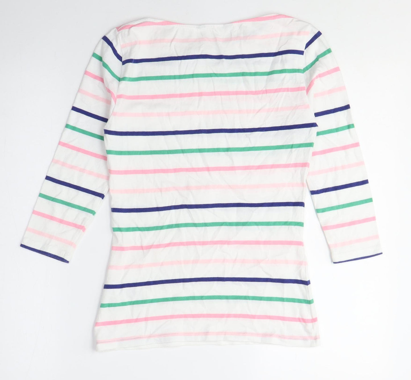 Marks and Spencer Womens Multicoloured Striped Cotton Basic T-Shirt Size 8 Boat Neck