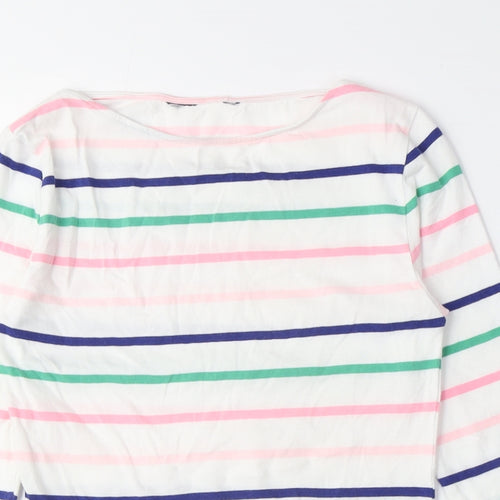 Marks and Spencer Womens Multicoloured Striped Cotton Basic T-Shirt Size 8 Boat Neck