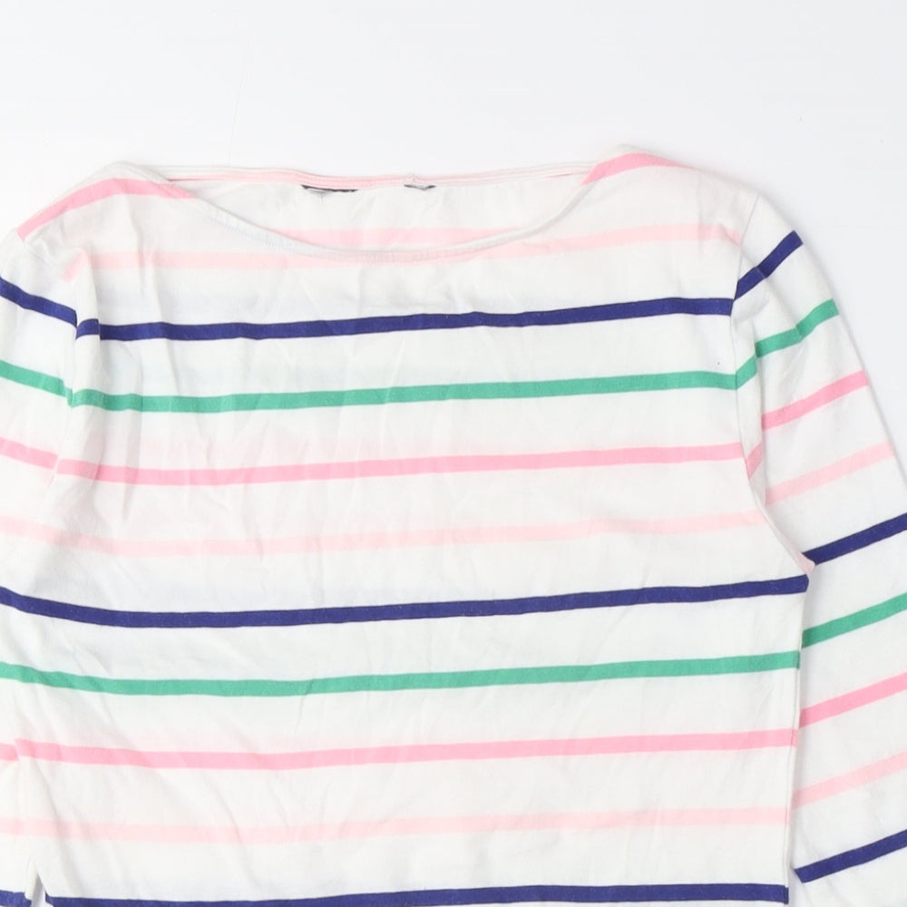 Marks and Spencer Womens Multicoloured Striped Cotton Basic T-Shirt Size 8 Boat Neck