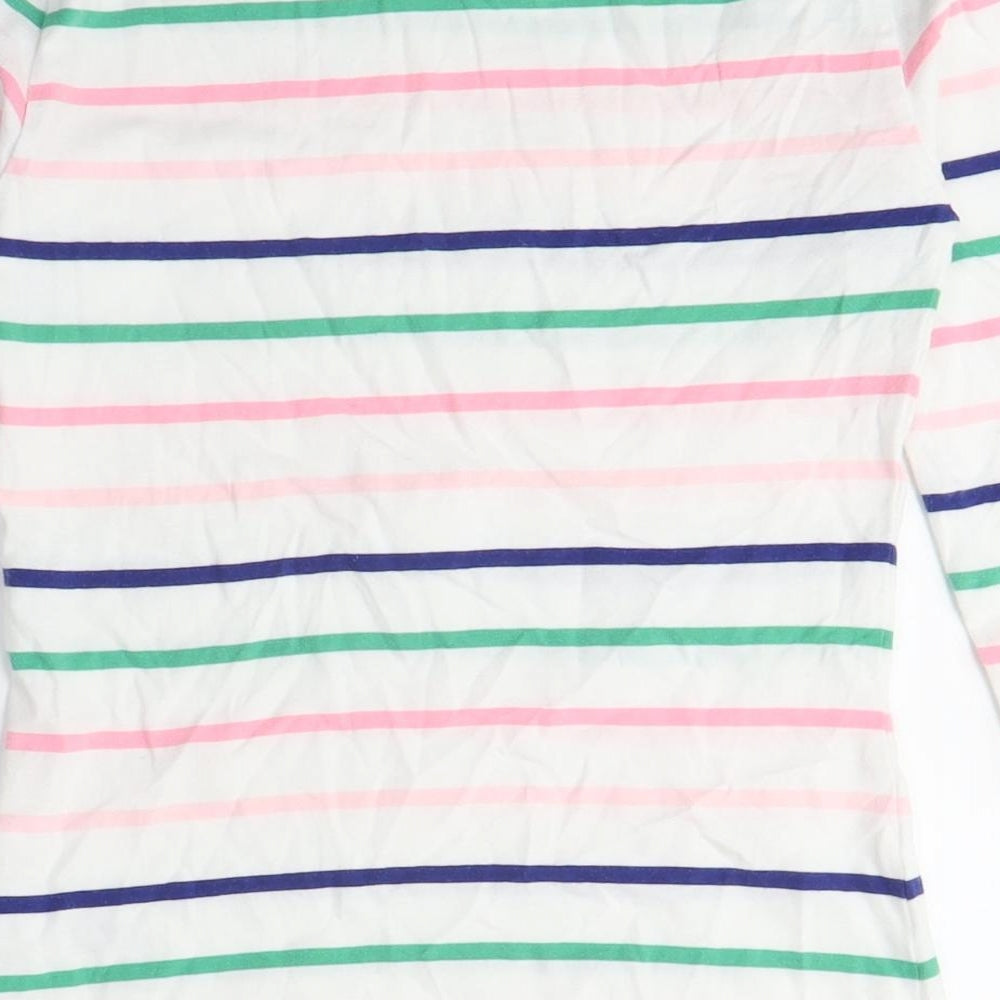 Marks and Spencer Womens Multicoloured Striped Cotton Basic T-Shirt Size 8 Boat Neck